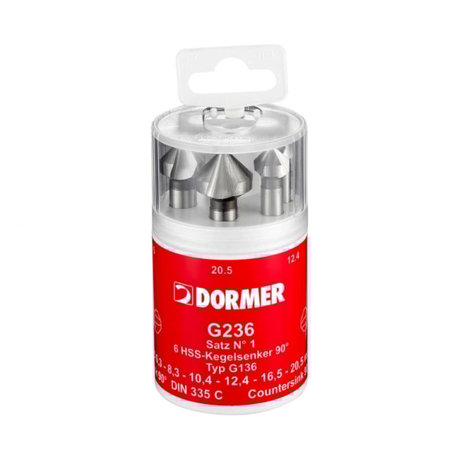 Jogo de Escareadores HSS 6.30mm à 20.50mm DIN 335 C com 6 Peças G2361 DORMER-062a75e2-cb27-4726-b6cf-e1cc2a901797