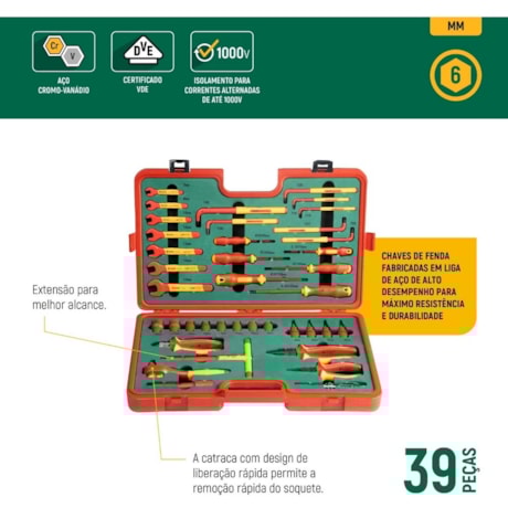 Jogo de Ferramentas Isoladas IEC 60900 1000V VDE Maleta com 39 Peças ST09933 SATA-114de9ce-9de0-4552-95a7-b3c1c44c3d29