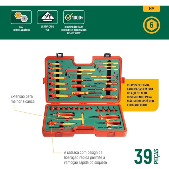 Jogo de Ferramentas Isoladas IEC 60900 1000V VDE Maleta com 39 Peças ST09933 SATA-2de1e75d-2fe2-4f8c-83ca-25e08a12f2ba