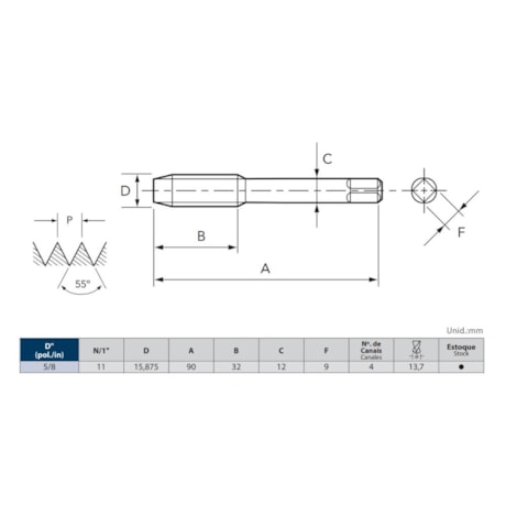 Jogo de Macho Manual HSS BSW 5/8