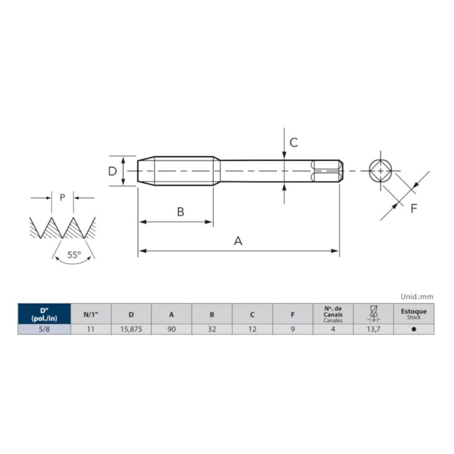 Jogo de Macho Manual HSS BSW 5/8