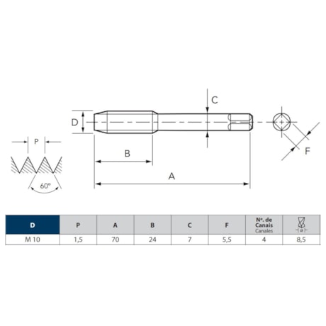 Jogo de Macho Manual HSS M10 x 1.5 DIN352 de 2 Machos (2° e 3°) 101 OSG-752e34ff-c30b-4680-b218-4cfc22e33a84
