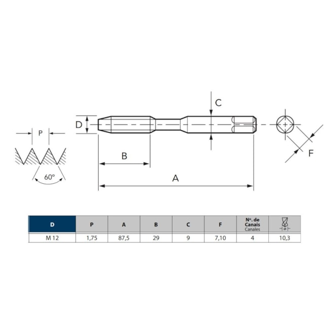 Jogo de Macho Manual HSS M12 x 1,75mm ISO 529 com 2 Machos (2º e 3º) 010A OSG-8207b0ce-77c7-492a-8756-d582b8a5e74a