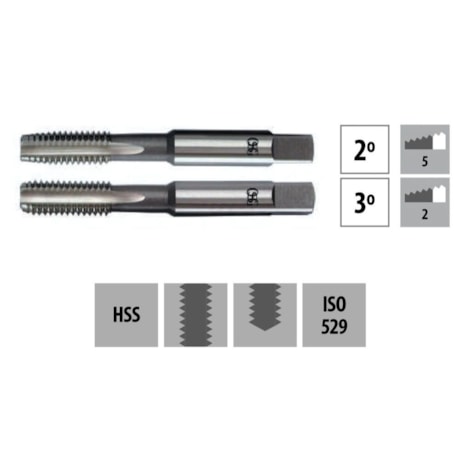 Jogo de Macho Manual HSS M12 x 1,75mm ISO 529 com 2 Machos (2º e 3º) 010A OSG-10afaf1e-47ee-4e8e-9975-02debc22eff6