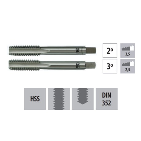 Jogo de Macho Manual HSS M16 x 2 DIN352 de 2 Machos (2° e 3°) 101 OSG