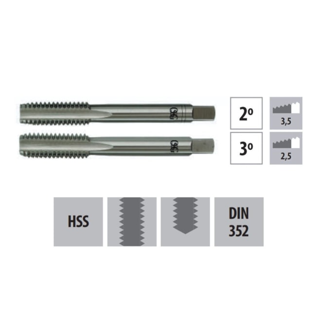 Jogo de Macho Manual HSS M16 x 2 DIN352 de 2 Machos (2° e 3°) 101 OSG-bd482386-2702-4a9c-a4e2-847820c91859