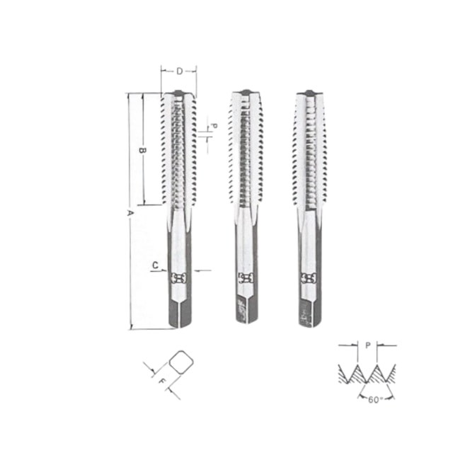 Jogo de Macho Manual HSS M6X1.0mm ANSI Aço Rápido com 3 Peças 101A OSG-132369e1-52c7-429a-85f3-c25a95724589