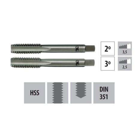 Jogo de Macho Manual HSS UNC Nr 6 x 32 DIN351 com 2 Machos (2° e 3°) 100A OSG-72489c77-6c66-42cb-ae2a-fcadcebc122b