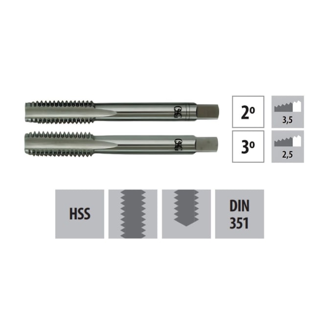 Jogo de Macho Manual HSS UNC Nr 6 x 32 DIN351 com 2 Machos (2° e 3°) 100A OSG-af21610e-160c-4b8f-bb63-53168cf8f826