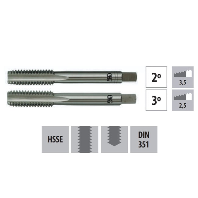 Jogo de Macho Manual HSSE BSW 3/16