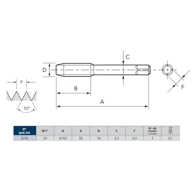 Jogo de Macho Manual HSSE BSW 3/16