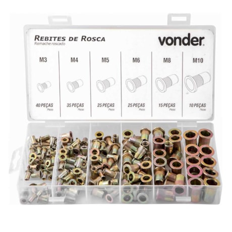 Jogo de Rebites de Rosca M3 a M10 com 150 Peças 3581003010 VONDER-1af4a1e0-ba7c-4aa8-802b-00318f061483