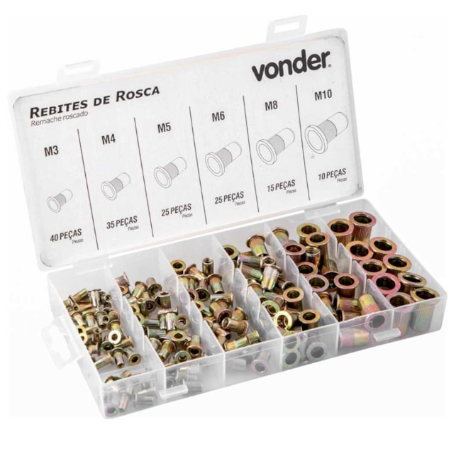 Jogo de Rebites de Rosca M3 a M10 com 150 Peças 3581003010 VONDER-b50bc96c-8f8d-4d4b-8367-c3c9ba1d5fe3