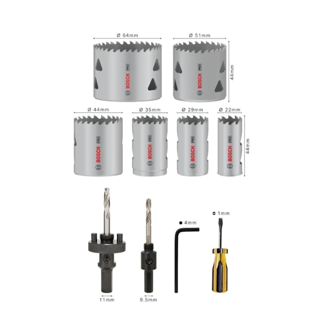 Jogo de Serra Copo Bimetal 22mm a 64mm de 12 Peças 2608900524 BOSCH-7d648241-96be-4508-993e-910fcc110999