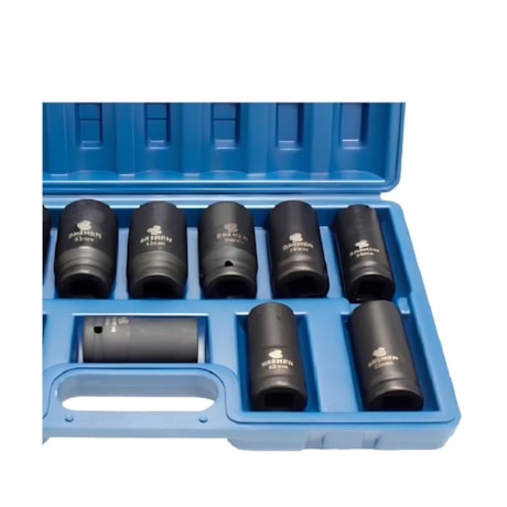 Jogo de Soquete Longo Impacto Sextavado 17 a 38mm Encaixe 3/4