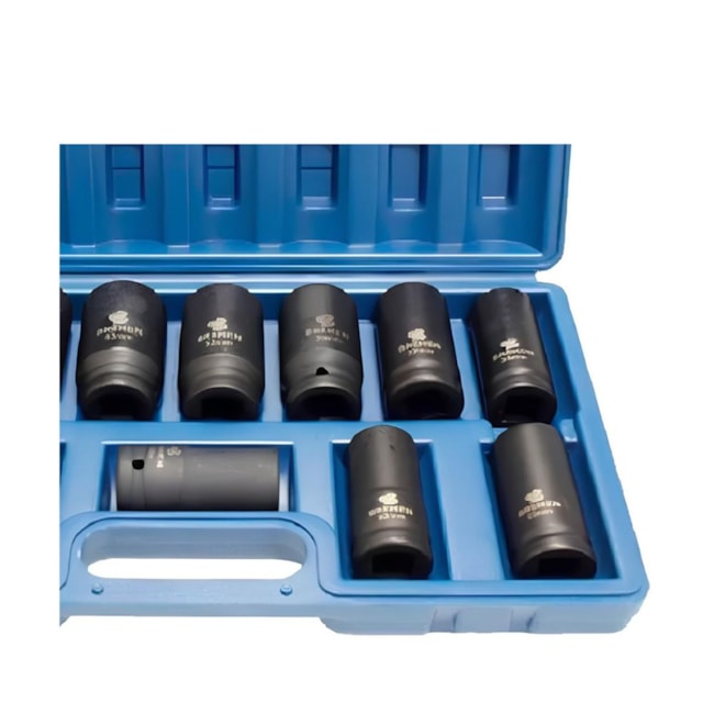 Jogo de Soquete Longo Impacto Sextavado 17 a 38mm Encaixe 3/4