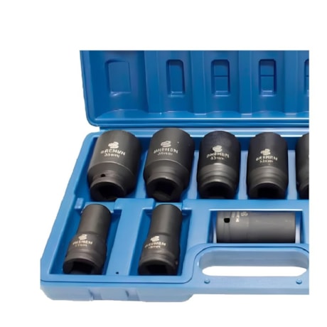 Jogo de Soquete Longo Impacto Sextavado 17 a 38mm Encaixe 3/4