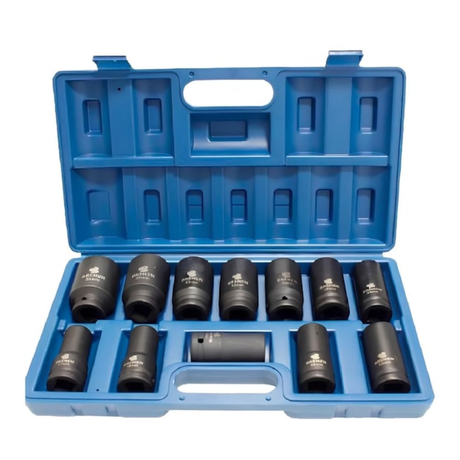 Jogo de Soquete Longo Impacto Sextavado 17 a 38mm Encaixe 3/4