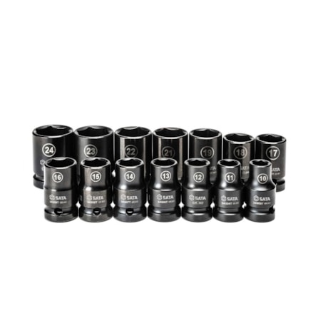 Jogo de Soquetes de Impacto para Parede Fina 10 a 24mm Curto Encaixe 1/2