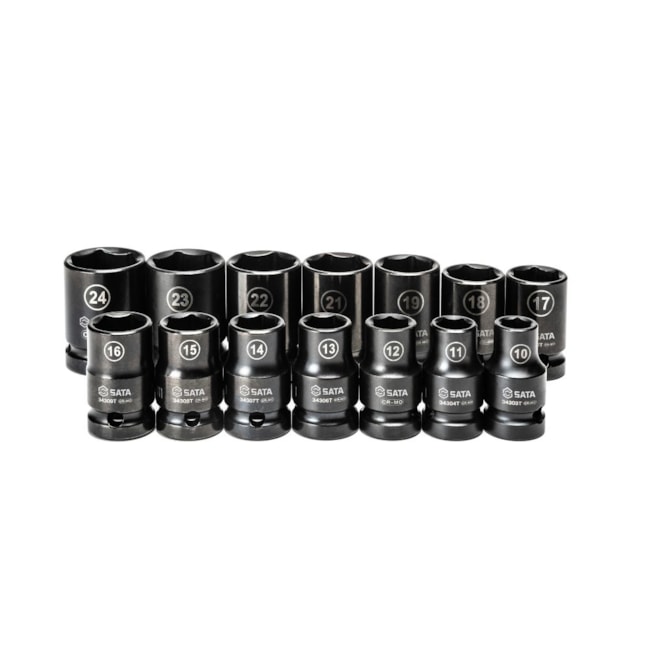 Jogo de Soquetes de Impacto para Parede Fina 10 a 24mm Curto Encaixe 1/2