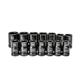 Jogo de Soquetes de Impacto para Parede Fina 10 a 24mm Curto Encaixe 1/2