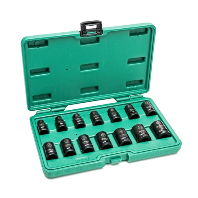 Jogo de Soquetes de Impacto para Parede Fina 10 a 24mm Curto Encaixe 1/2