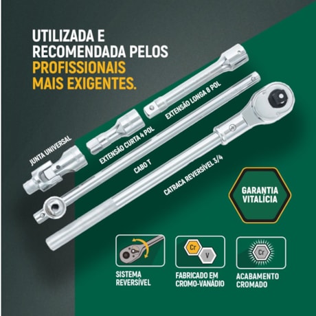 Jogo de Soquetes Estriado 30 a 60mm Encaixe 3/4