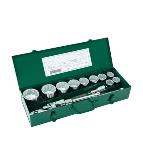 Jogo de Soquetes Estriado 30 a 60mm Encaixe 3/4