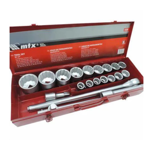Jogo de Soquetes Estriados de 19 a 50mm Encaixe 3/4