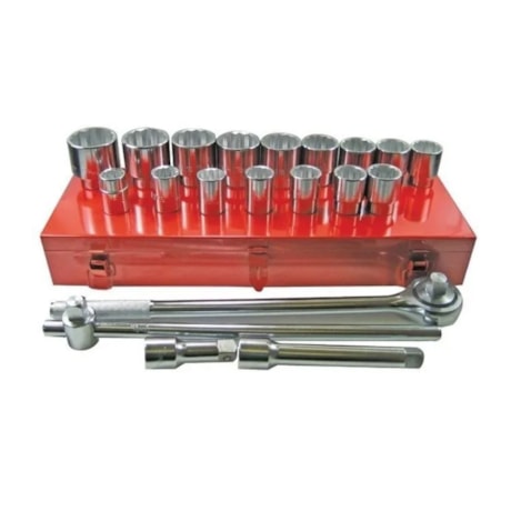 Jogo de Soquetes Estriados de 19 a 50mm Encaixe 3/4