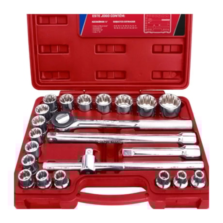 Jogo de Soquetes Estriados de 8 a 32mm com Encaixe 1/2