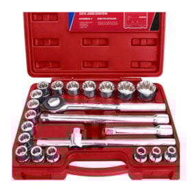 Jogo de Soquetes Estriados de 8 a 32mm com Encaixe 1/2