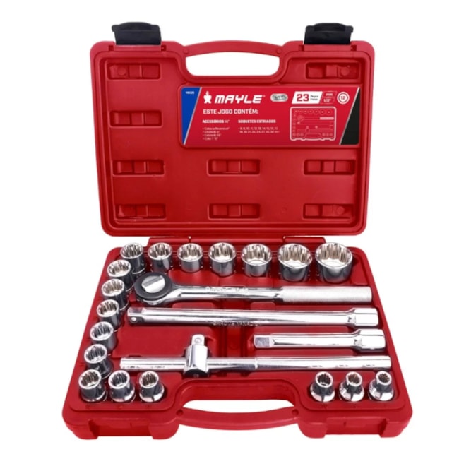 Jogo de Soquetes Estriados de 8 a 32mm com Encaixe 1/2