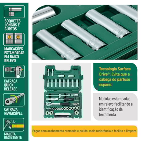 Jogo de Soquetes Sextavado 10 a 32mm Encaixe 1/2