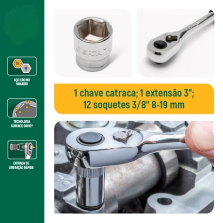 Jogo de Soquetes Sextavado 3/8