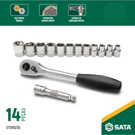 Jogo de Soquetes Sextavado 3/8