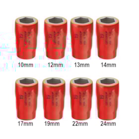 Jogo de Soquetes Sextavado Isolado 1000V 10 a 24mm Encaixe 1/2