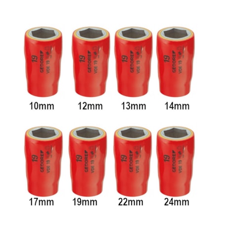 Jogo de Soquetes Sextavado Isolado 1000V 10 a 24mm Encaixe 1/2