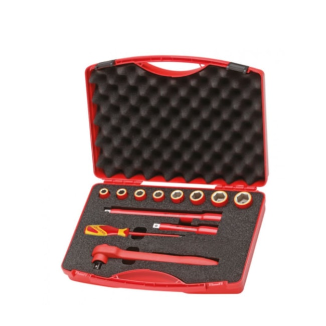 Jogo de Soquetes Sextavado Isolado 1000V 10 a 24mm Encaixe 1/2