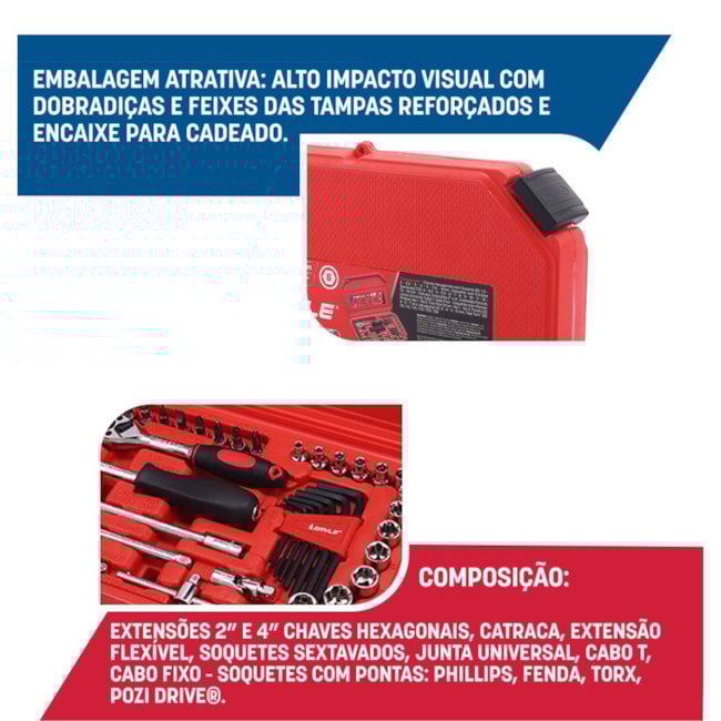 Jogo de Soquetes Sextavados 4 a 14mm Encaixe 1/4