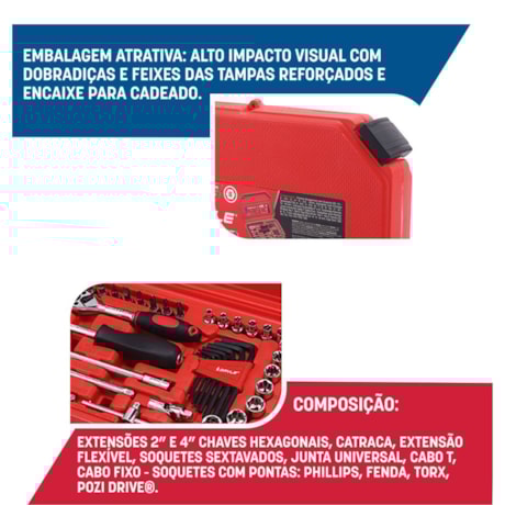 Jogo de Soquetes Sextavados 4 a 14mm Encaixe 1/4