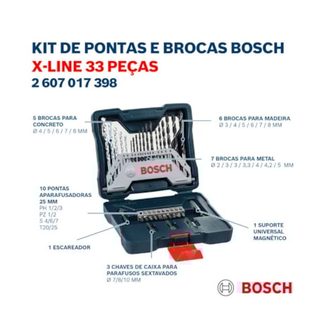 Jogo Pontas e Brocas X-LINE 33 Peças 2607017398 BOSCH-11ee0b30-08c2-4509-a8b0-e4b3f05c0e7e