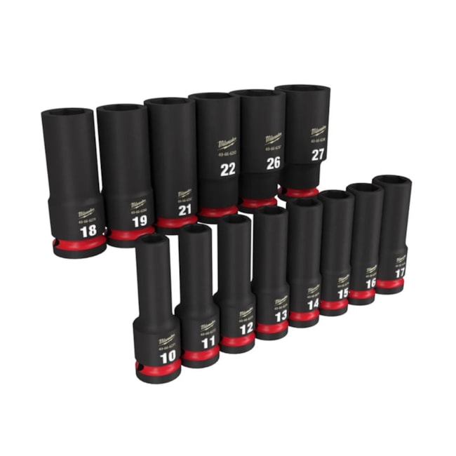 Jogo Soquetes de Impacto 10 a 27mm Longo Encaixe 1/2