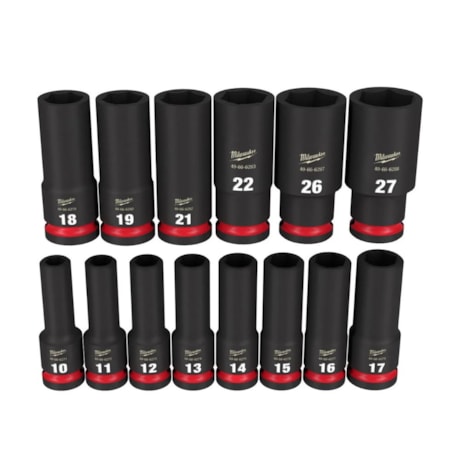 Jogo Soquetes de Impacto 10 a 27mm Longo Encaixe 1/2