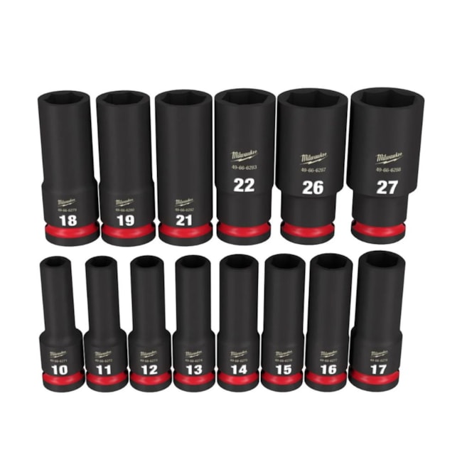 Jogo Soquetes de Impacto 10 a 27mm Longo Encaixe 1/2