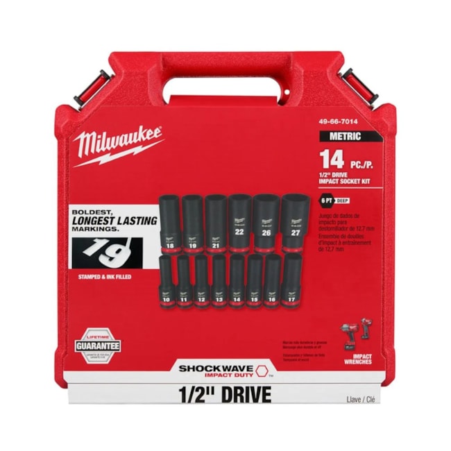 Jogo Soquetes de Impacto 10 a 27mm Longo Encaixe 1/2