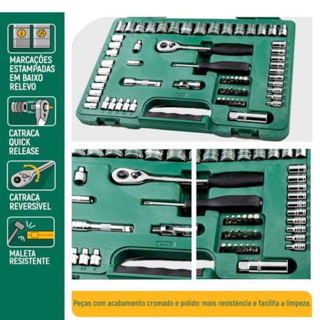 Jogo Soquetes Sextavado e Bits 10 a 19mm / 3/16