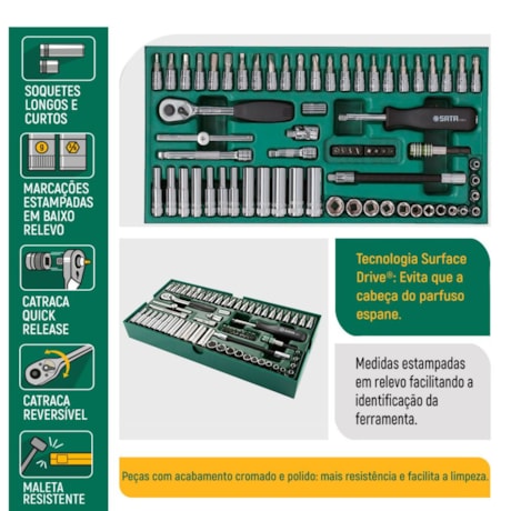 Jogo Soquetes Sextavados 3.5 a 14mm Encaixe 1/4