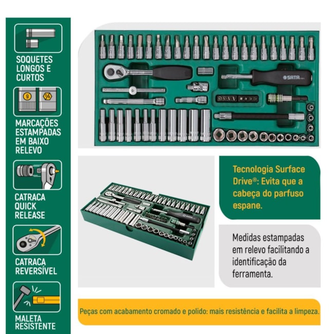 Jogo Soquetes Sextavados 3.5 a 14mm Encaixe 1/4
