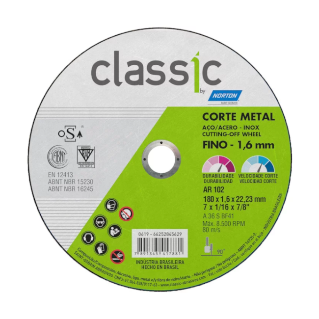 Kit 10 Discos de Corte para Aço Inox 7